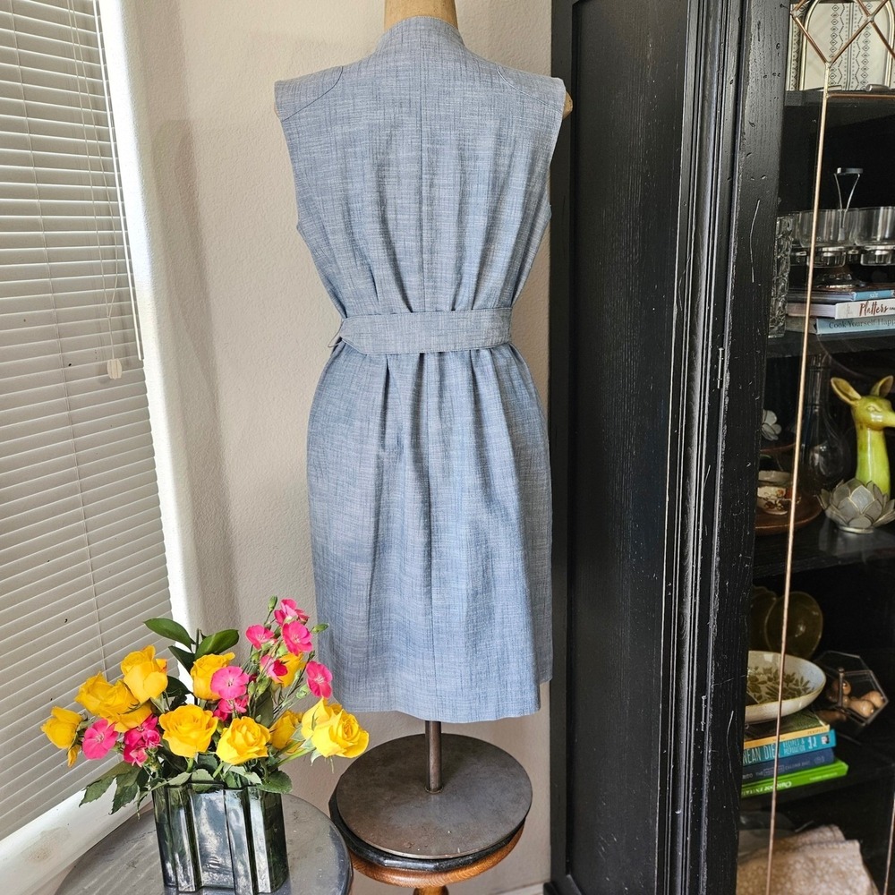 Sharagano Blue Sleeveless Wrap Dress Notch Lapel Tie Waist Women's 6 - Picture 4 of 9